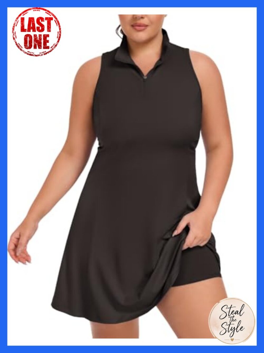 Plus Size Active Tennis Dress UPF 50+ 1/4 Zip Sleeveless Athletic Golf